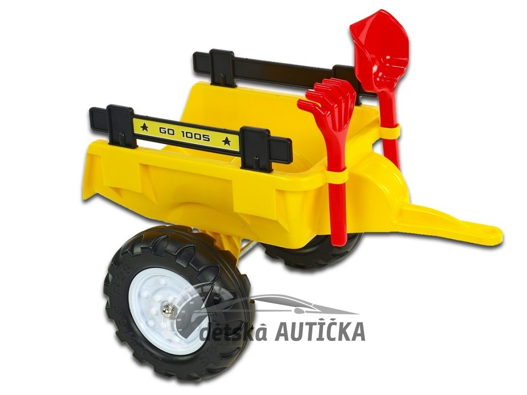 Vlek za traktor Trailer střední 2 kolový, s nářadím, žlutý