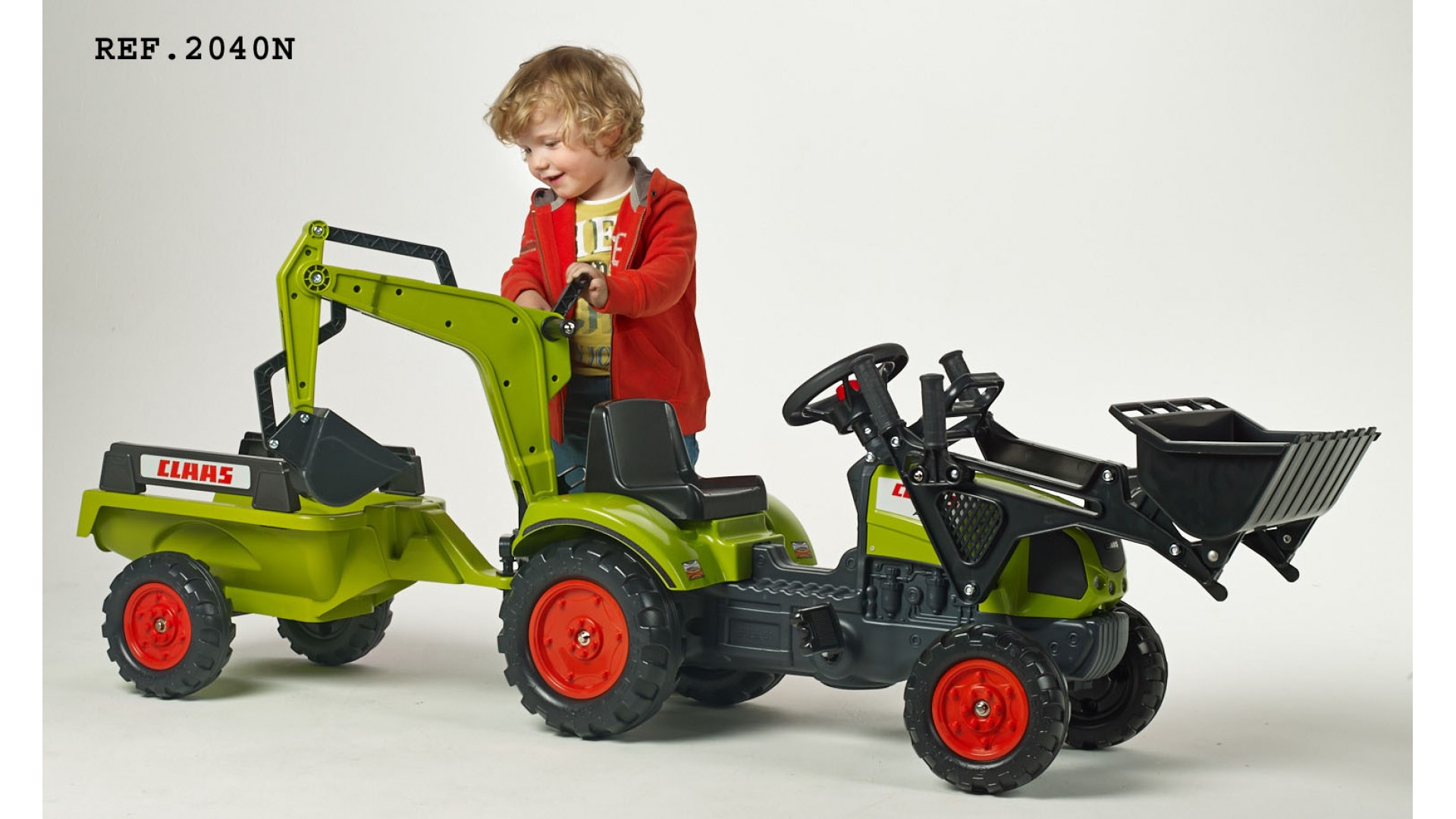 Šlapací traktor Claas Arion 410 se 2 lžícemi, valníkem, délka 181cm, Made in France